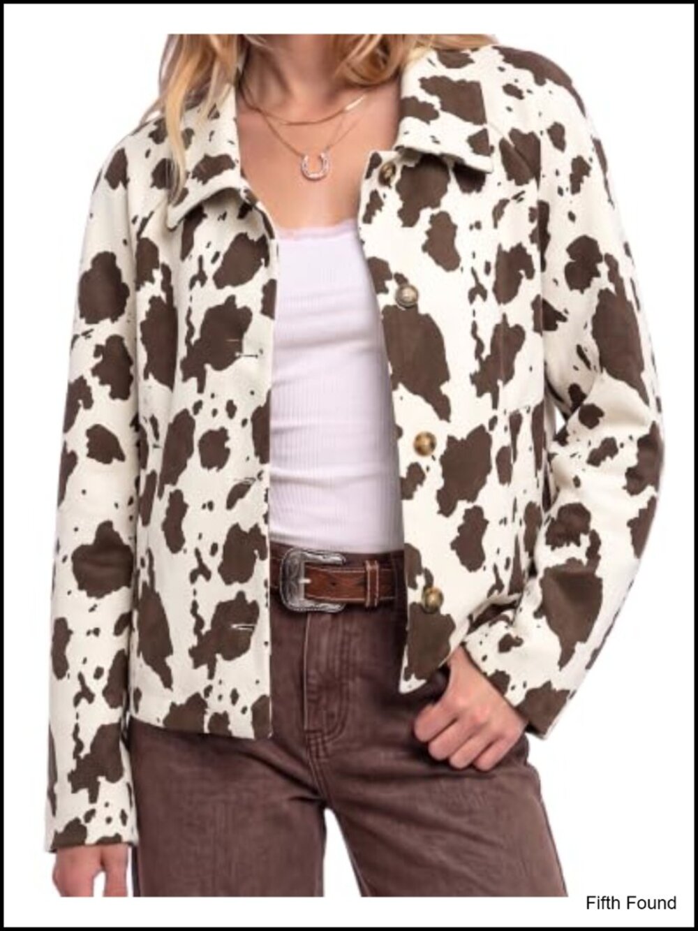 Faux Suede Cow Print Button Down Cropped Jacket Shacket